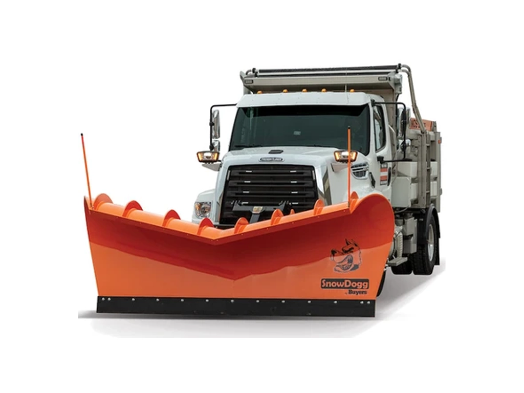 SnowDogg Heavy Duty Plow — Mid-State Truck Equipment Fishers Greenfield IN SnowDogg heavy duty plow by Buyers Products mounted on a dump truck, sold by Mid-State Truck Equipment in Fishers and Greenfield, Indiana